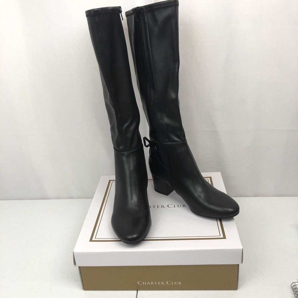 Charter Club Womens Black Jaccque Tall Stretch Boots Size 7.5 M New